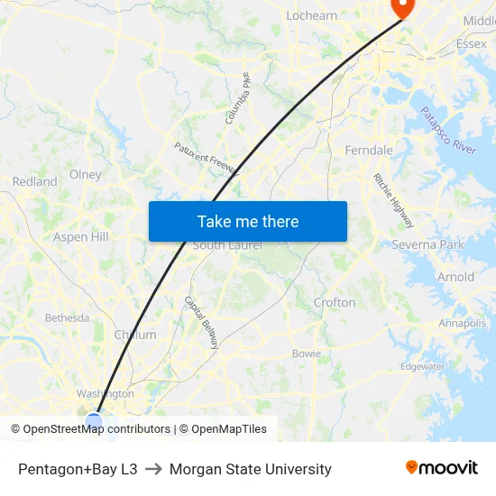Pentagon+Bay L3 to Morgan State University map