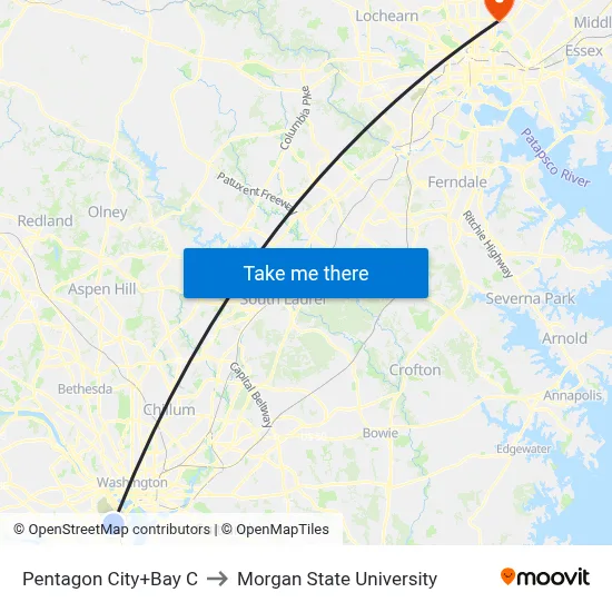 Pentagon City+Bay C to Morgan State University map