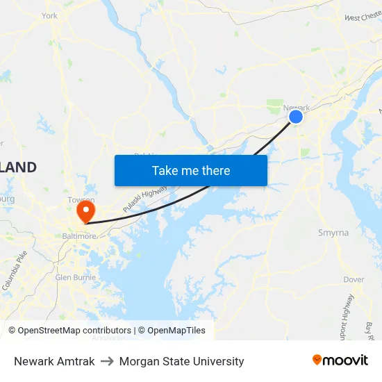 Newark Amtrak to Morgan State University map