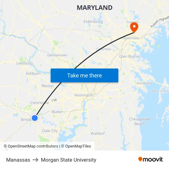 Manassas to Morgan State University map