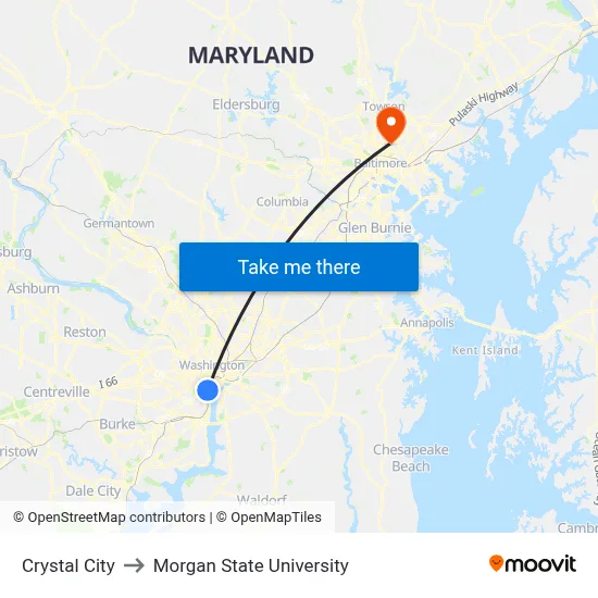 Crystal City to Morgan State University map