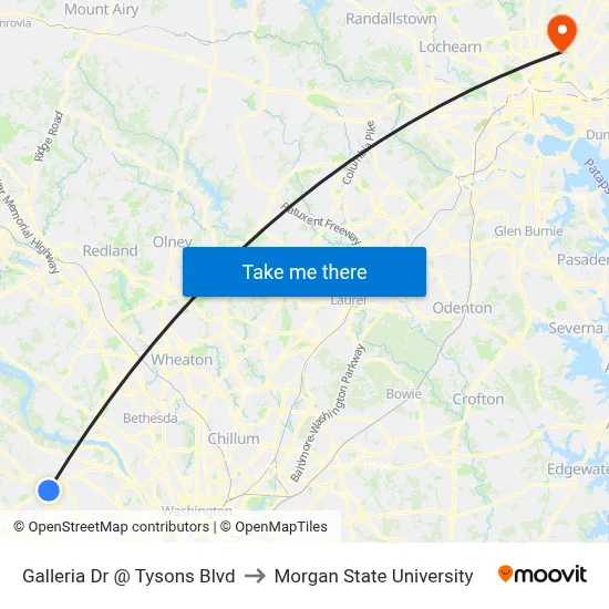 Galleria Dr @ Tysons Blvd to Morgan State University map