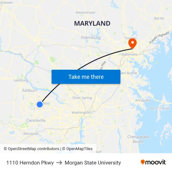 1110 Herndon Pkwy to Morgan State University map
