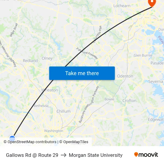 Gallows Rd @ Route 29 to Morgan State University map