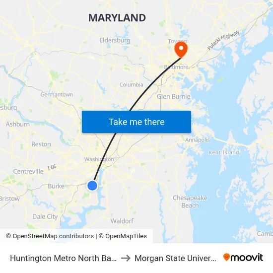 Huntington Metro North Bay A to Morgan State University map