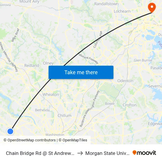 Chain Bridge Rd @ St Andrews Dr NE to Morgan State University map