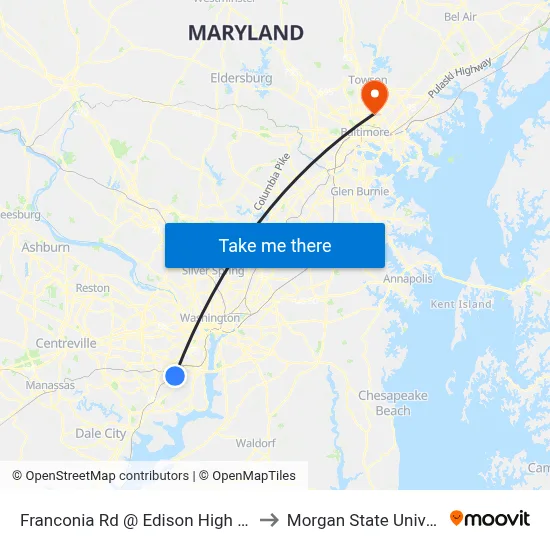 Franconia Rd @ Edison High School to Morgan State University map