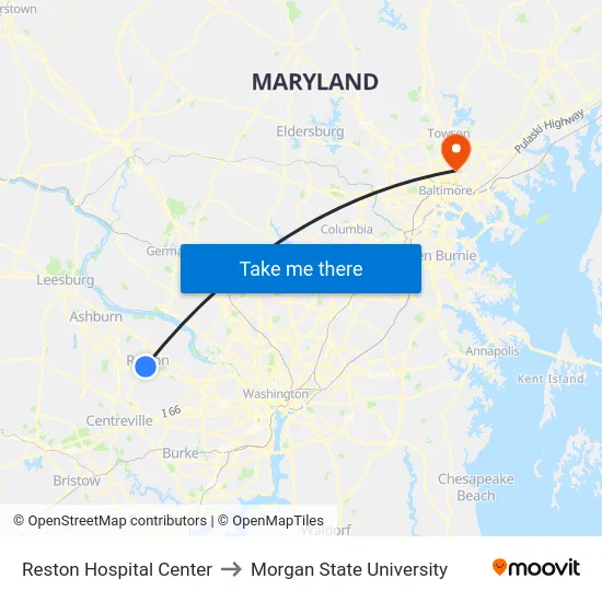 Reston Hospital Center to Morgan State University map