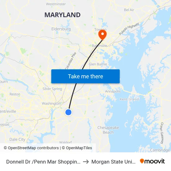 Donnell Dr /Penn Mar Shopping Center to Morgan State University map