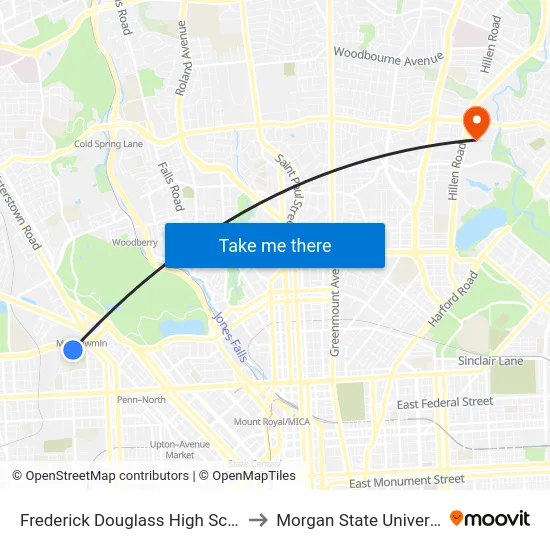 Frederick Douglass High School to Morgan State University map