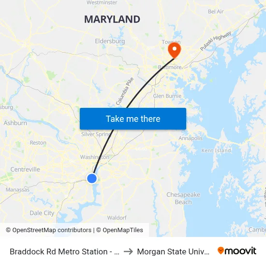 Braddock Rd Metro Station - Bay D to Morgan State University map