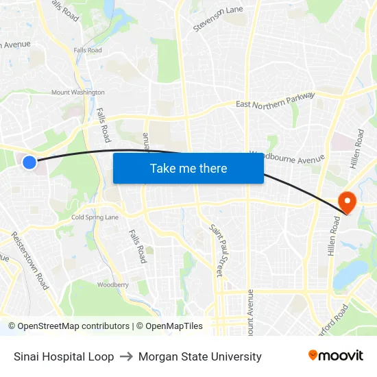Sinai Hospital Loop to Morgan State University map