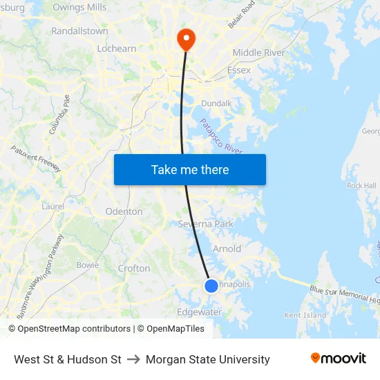 West St & Hudson St to Morgan State University map