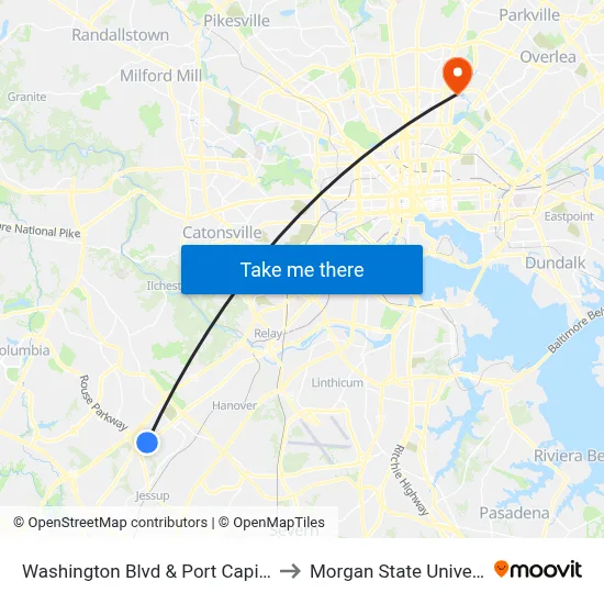 Washington Blvd & Port Capital Dr to Morgan State University map