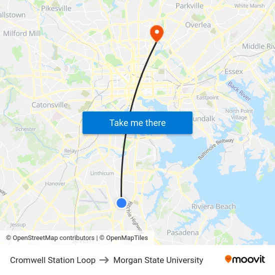Cromwell Station Loop to Morgan State University map