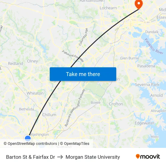 Barton St & Fairfax Dr to Morgan State University map