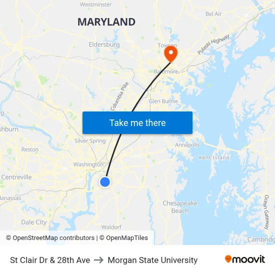 St Clair Dr & 28th Ave to Morgan State University map