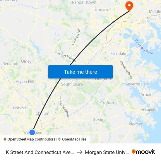 K Street And Connecticut Avenue Nw to Morgan State University map