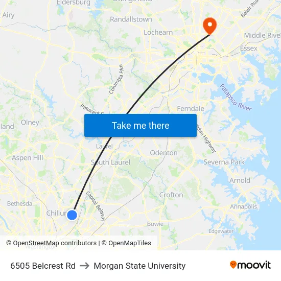 6505 Belcrest Rd to Morgan State University map