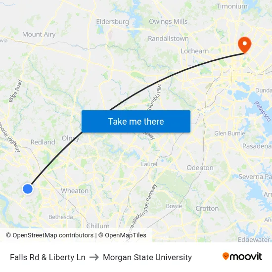 Falls Rd & Liberty Ln to Morgan State University map