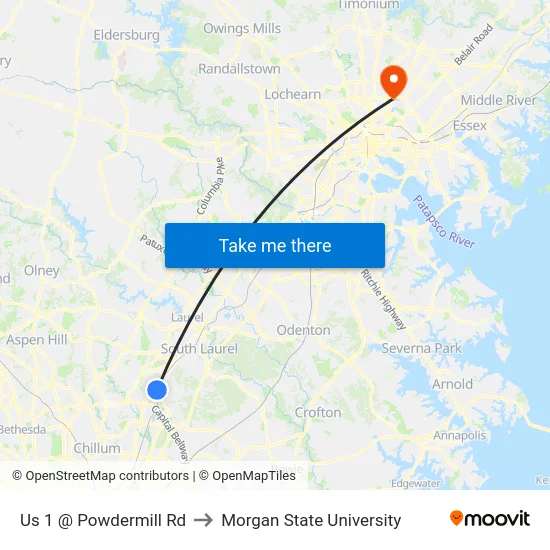 Us 1 @ Powdermill Rd to Morgan State University map