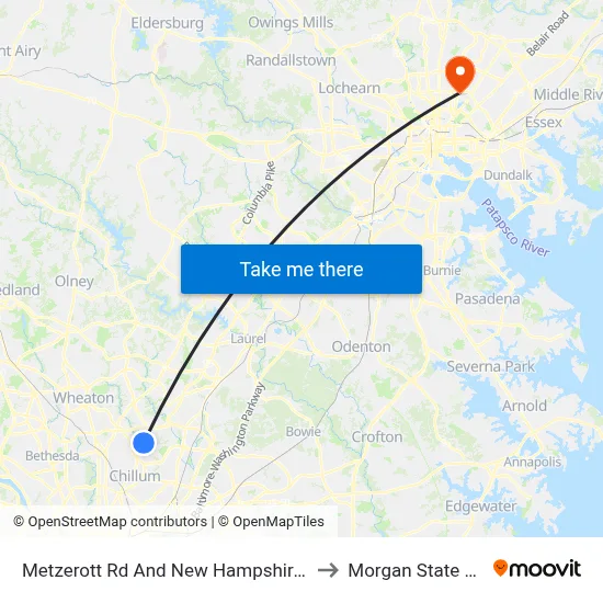Metzerott Rd And New Hampshire Ave (Outbound) to Morgan State University map