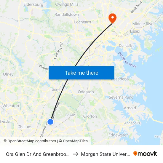 Ora Glen Dr And Greenbrook Dr to Morgan State University map