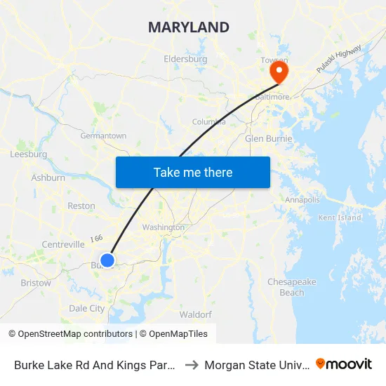 Burke Lake Rd And Kings Park Library to Morgan State University map