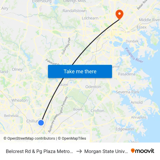 Belcrest Rd & Pg Plaza Metro Station to Morgan State University map