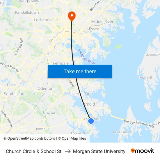 Church Circle & School St. to Morgan State University map