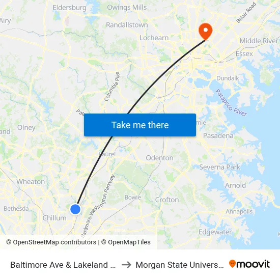 Baltimore Ave & Lakeland Rd to Morgan State University map