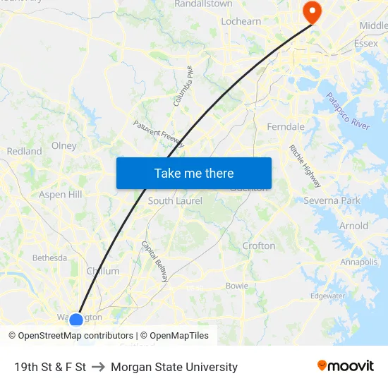 19th St & F St to Morgan State University map