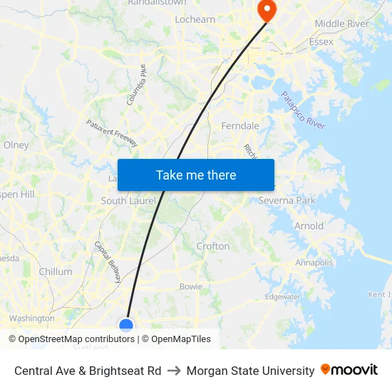 Central Ave & Brightseat Rd to Morgan State University map