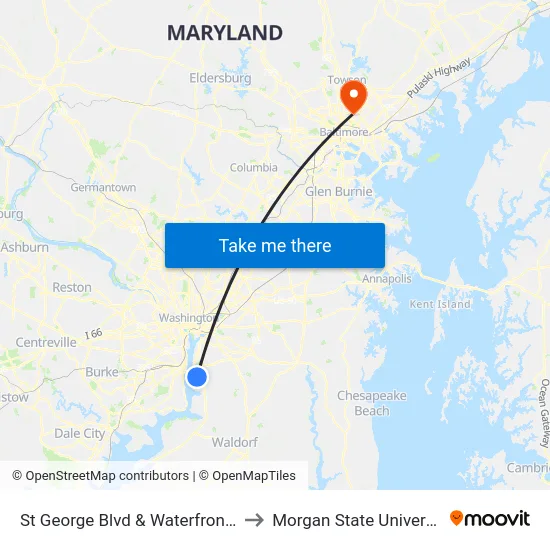 St George Blvd & Waterfront St to Morgan State University map