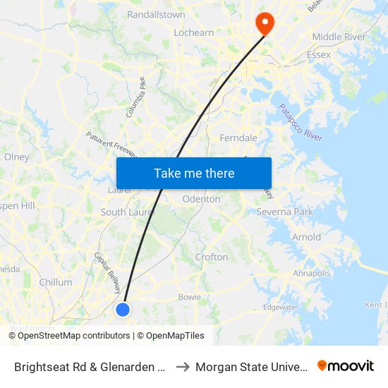 Brightseat Rd & Glenarden Pkwy to Morgan State University map