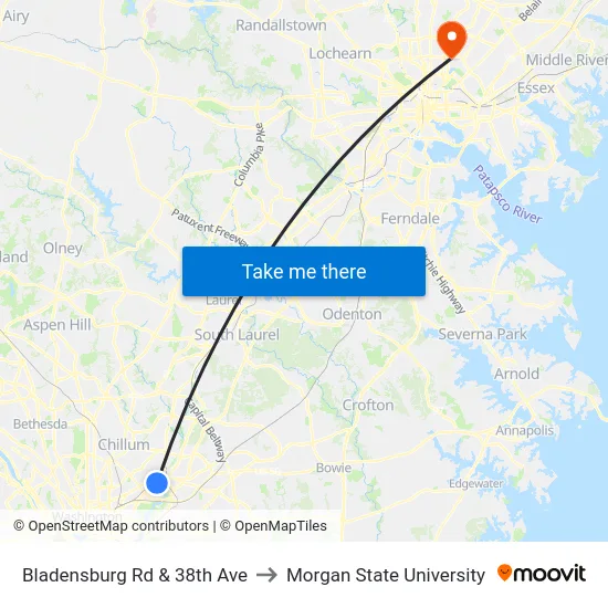 Bladensburg Rd & 38th Ave to Morgan State University map