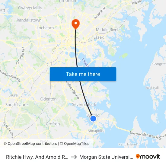 Ritchie Hwy. And Arnold Rd. to Morgan State University map