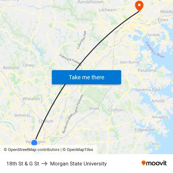 18th St & G St to Morgan State University map