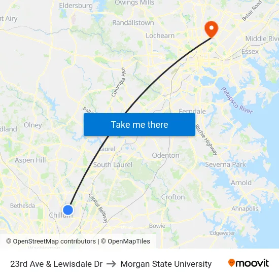 23rd Ave & Lewisdale Dr to Morgan State University map