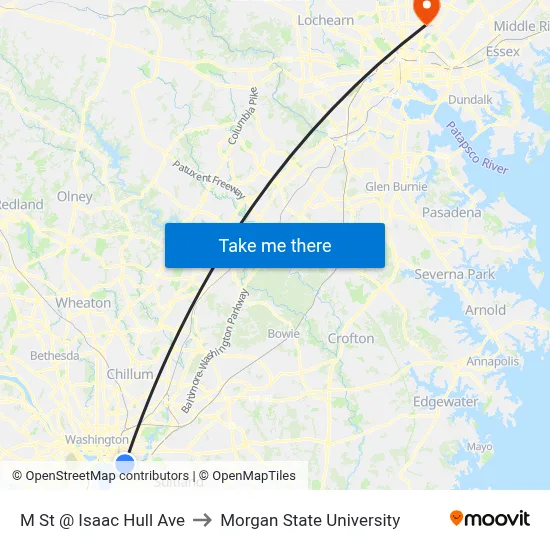 M St @ Isaac Hull Ave to Morgan State University map