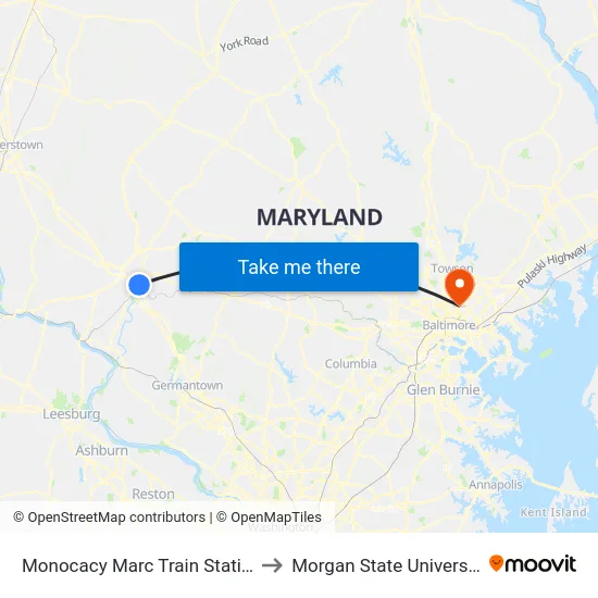 Monocacy Marc Train Station to Morgan State University map
