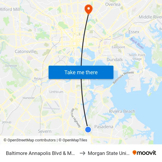 Baltimore Annapolis Blvd & Mountain Rd to Morgan State University map