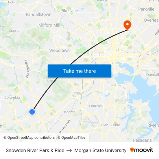 Snowden River Park & Ride to Morgan State University map