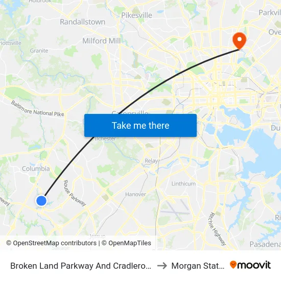 Broken Land Parkway And Cradlerock Way South (Northbound) to Morgan State University map