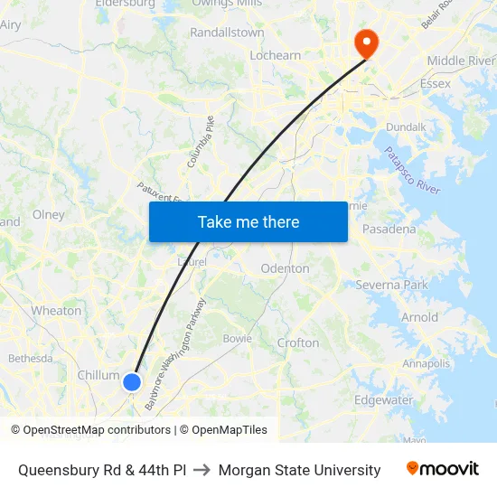 Queensbury Rd & 44th Pl to Morgan State University map