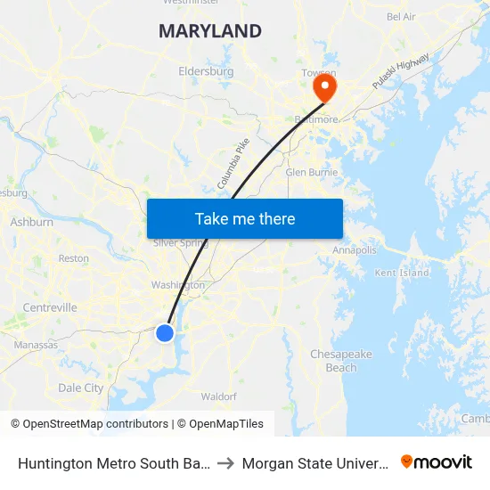 Huntington Metro South Bay D to Morgan State University map