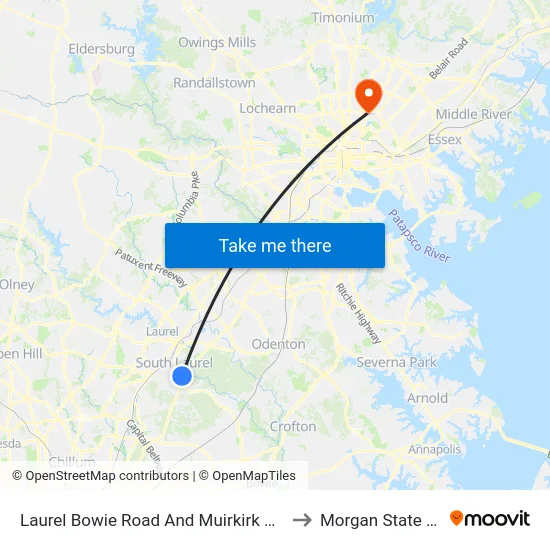 Laurel Bowie Road And Muirkirk Road (Southbound) to Morgan State University map