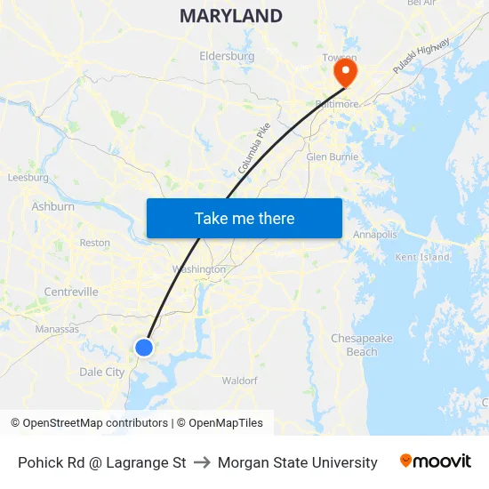 Pohick Rd @ Lagrange St to Morgan State University map