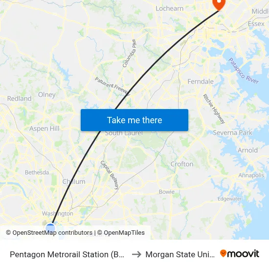 Pentagon Metrorail Station (Bus Bay L7) to Morgan State University map