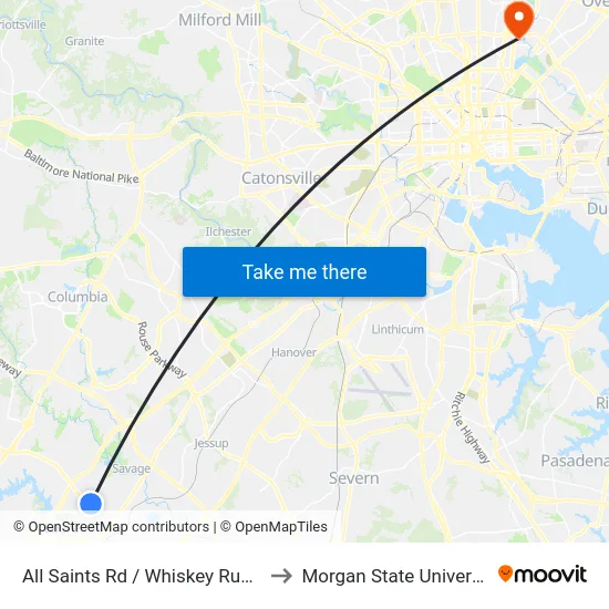 All Saints Rd / Whiskey Run Rd to Morgan State University map